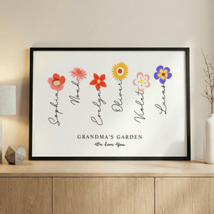 Personalised 1-12 Birth Flowers Poster Frameless Framed Painting with Names and Text Wall Room Decor Mother's Day Birthday Gift for Mom Grandma