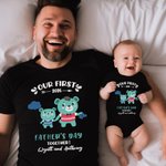Oursons de biberons personnalisés Notre première fête des pères T-shirt 100 % coton Ensemble onesie pour bébé avec nom Nouveau cadeau de fête des pères pour papa bébé