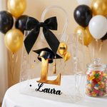 Personalized Balloon Grad Cap Initial Clear Gift Bag with Name Year and Ribbon Bow Graduation Party Favor for Graduates