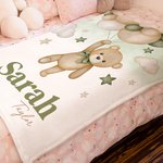 Personalized Bear Balloon Soft Throw Blanket with Name Home Decor Ship from USA Birthday Baby Shower Gift for Newborns Kids