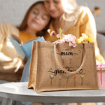 Personalized Faux Yarn Style Birth Flowers Large Jute Tote Bag with Name Mother's Day Birthday Anniversary Gift for Mother Grandmother
