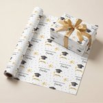 Personalized Graduation Cap Scroll Teddy Bear Wrapping Paper with Text Celebration Party Decor Graduation Favor Packing for 2026 Graduates Students