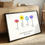 Personalized 1-12 Birth Flowers Poster Frameless Framed Painting with Names and Text Wall Room Decor Mother's Day Birthday Gift for Mom Grandma