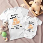Oursons de biberons personnalisés Notre première fête des pères T-shirt 100 % coton Ensemble onesie pour bébé avec nom Nouveau cadeau de fête des pères pour papa bébé