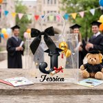 Personalized Balloon Grad Cap Initial Clear Gift Bag with Name Year and Ribbon Bow Graduation Party Favor for Graduates