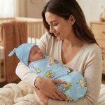 Personalized Classic Winnie the Pooh 100% Cotton Soft Swaddle Hat Set with Name Birthday Baby Shower Gift for Baby Newborn