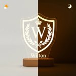 Personalised Family Crest Initial Acrylic LED Night Light with Name and Wooden Base Father's Day Family Gathering Gift for Men