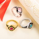 Gepersonaliseerde Vierkante Geboortesteen Klasse Ring met Gegraveerde Tekst en Zirkonia's Afstuderen Verjaardagscadeau voor afgestudeerden