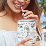 Personalized Pencil Sketch Photo Coconut Tree 12 oz Insulated Wine Tumbler with Lip and Name Travel Use Beach Party Gift for Girl Bestie Bridesmaid