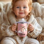 Personalisierter Trinklernbecher mit Tier-Initiale und Namen | lebensmittelechter Edelstahl | 295 ml Schnabeltasse | Geburtstag Geschenk für Babys