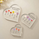 Personlig Akrylplakett med fødselsblomst i hjerteform med 1-12 navn, tittel og tekst Romdekorasjon Morsdagsgave til mamma bestemor