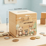 Personalised Cartoon Forest Animal Wooden Money Box Piggy Bank with Name Birthday Children's Day Gift for Boys Girls Kids