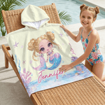 Toalla de playa con capucha de secado rápido personalizada con nombre Sirena Actividades al aire libre Fiesta en la playa Regalo de cumpleaños para niñas Familia