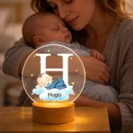 Luz nocturna LED personalizada con personaje de dibujos animados nube estrella y nombre base de madera regalo de cumpleaños para bebés y niños