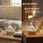 Personlig LED-nattlampa med eget husdjursfoto blommor namn och träfot vacker minnesgåva och present till hundägare och djurälskare