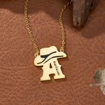 Personalized Western Cowboy Hat Initial Necklace with Name Exquisite Jewelry Anniversary Birthday Gift for Her