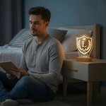 Personalised Family Crest Initial Acrylic LED Night Light with Name and Wooden Base Father's Day Family Gathering Gift for Men