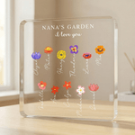 Personalized 1-12 Birth Flowers Square Acrylic Plaque with 1-12 Names Mother's Day Birthday Gift for Mom Grandma