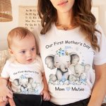 Abiti coordinati personalizzati in 100% cotone con nome per mamma e neonato, motivo elefante - Regalo per la prima festa della mamma per donne