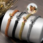 Personalized Photo Projection Braided Bracelet with Initial and Adjustable Drawstring Valentine's Day Birthday Anniversary Gift for Family Friends
