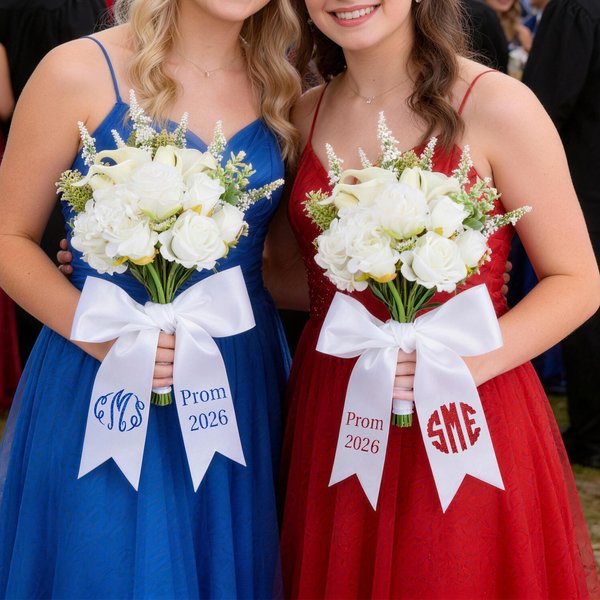 Personalised Multi-Colour Glitter Monogram Prom Bouquet Sash with Name and Year Ribbon Wrap Homecoming Graduation Gift for Girls Graduates