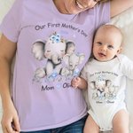 Abiti coordinati personalizzati in 100% cotone con nome per mamma e neonato, motivo elefante - Regalo per la prima festa della mamma per donne