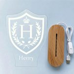 Personalised Family Crest Initial Acrylic LED Night Light with Name and Wooden Base Father's Day Family Gathering Gift for Men