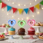 Personligt tecknad ansiktsfoto med flera lager Gradient Heart Cupcake Topper med namn Tårtdekor Födelsedagsfest Planering Present för familj Vänner