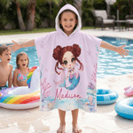 Toalla de playa con capucha de secado rápido personalizada con nombre Sirena Actividades al aire libre Fiesta en la playa Regalo de cumpleaños para niñas Familia