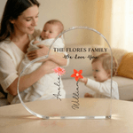 Personlig Akrylplakett med fødselsblomst i hjerteform med 1-12 navn, tittel og tekst Romdekorasjon Morsdagsgave til mamma bestemor