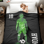 Gepersonaliseerde voetballer Silhouet Zachte Deken met Naam en Nummer Home Decor Verjaardag Dagelijks Gebruik Gift voor Tieners Voetballers