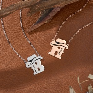 Personalized Western Cowboy Hat Initial Necklace with Name Exquisite Jewelry Anniversary Birthday Gift for Her