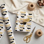Personalized Graduation Cap Scroll Teddy Bear Wrapping Paper with Text Celebration Party Decor Graduation Favor Packing for 2026 Graduates Students