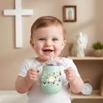 Personalized Cartoon Holy Saints of Heaven Guardian 10 oz Insulated Sippy Cup with Name Catholic Baptism Prayer Daily Use Gift for Toddler Kid