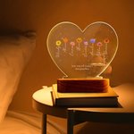 Personalized Grandma's Garden Birth Flower Heart Shape LED Night Light with Names Text Title and Wooden Base Mother's Day Gift for Mom Grandma