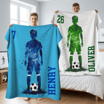 Gepersonaliseerde voetballer Silhouet Zachte Deken met Naam en Nummer Home Decor Verjaardag Dagelijks Gebruik Gift voor Tieners Voetballers