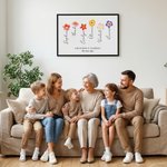 Personalized 1-12 Birth Flowers Poster Frameless Framed Painting with Names and Text Wall Room Decor Mother's Day Birthday Gift for Mom Grandma
