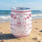 Personalized Pencil Sketch Photo Coconut Tree 12 oz Insulated Wine Tumbler with Lip and Name Travel Use Beach Party Gift for Girl Bestie Bridesmaid