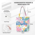 Personalisierte Canvas-Tragetasche mit tropische Blume-Muster und Namen | für Alltag und Reise | Geburtstag Geschenk für Frauen und Mädchen