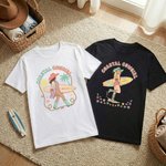 Personlig mångfärgad bohemisk stil Surfbräda Cowgirl 100% bomulls T-shirt med namn Strandfest Födelsedag Julklapp för kvinnor Flickor