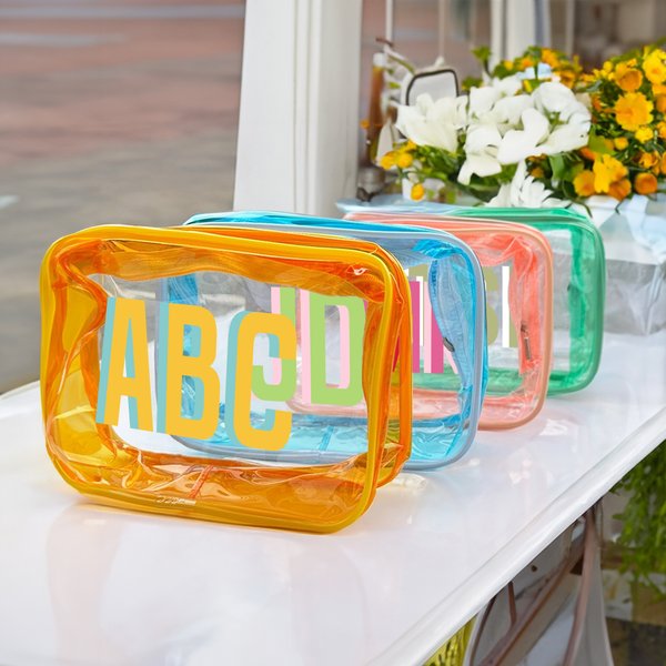 Personalised Multicolour Monogram Clear Makeup Bag Travel Essential Beach Party Birthday Gift for Women Girls