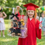Personalized Balloon Grad Cap Initial Clear Gift Bag with Name Year and Ribbon Bow Graduation Party Favor for Graduates