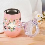 Personalized Cartoon Holy Saints of Heaven Guardian 10 oz Insulated Sippy Cup with Name Catholic Baptism Prayer Daily Use Gift for Toddler Kid