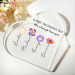 Personlig Akrylplakett med fødselsblomst i hjerteform med 1-12 navn, tittel og tekst Romdekorasjon Morsdagsgave til mamma bestemor