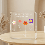 Personalized 1-12 Birth Flowers Square Acrylic Plaque with 1-12 Names Mother's Day Birthday Gift for Mom Grandma