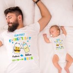 Oursons de biberons personnalisés Notre première fête des pères T-shirt 100 % coton Ensemble onesie pour bébé avec nom Nouveau cadeau de fête des pères pour papa bébé