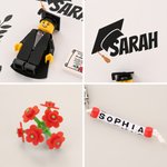 Mini Figure Joy for Your Big Day - Personalized 3D Pixel Block Style Graduate Card Keychain Set - Graduation Gift for Graduates Classmates