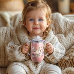 Personalized Cartoon Holy Saints of Heaven Guardian 10 oz Insulated Sippy Cup with Name Catholic Baptism Prayer Daily Use Gift for Toddler Kid