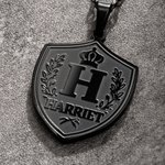 Personalized Laurel Wreath Crown Shield Pendant Necklace with Initial and Name Exquisite Jewellery Father's Day Birthday Gift for Dad Boyfriend Husband