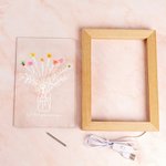 Personalised Watercolour Birth Flower Vase Acrylic LED Night Light with Names Text and Wooden Frame Mother's Day Birthday Gift for Mom Grandma
